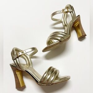 Tory Burch Womens Tibi Metallic Sparkly Gold Puffed Up Strappy Sandal Size 8